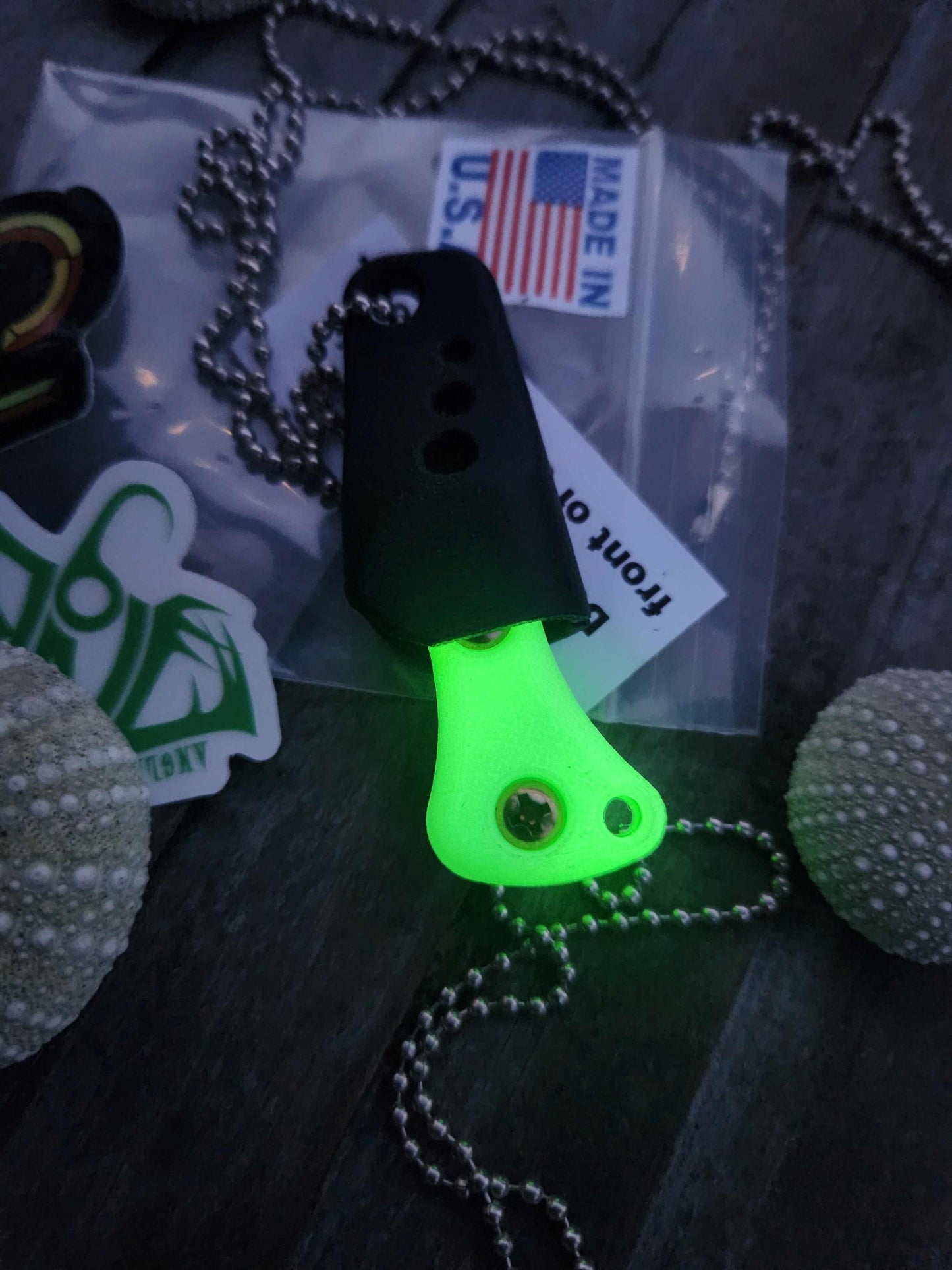 Turner CNC Anchovy - Green glow handle black sheath