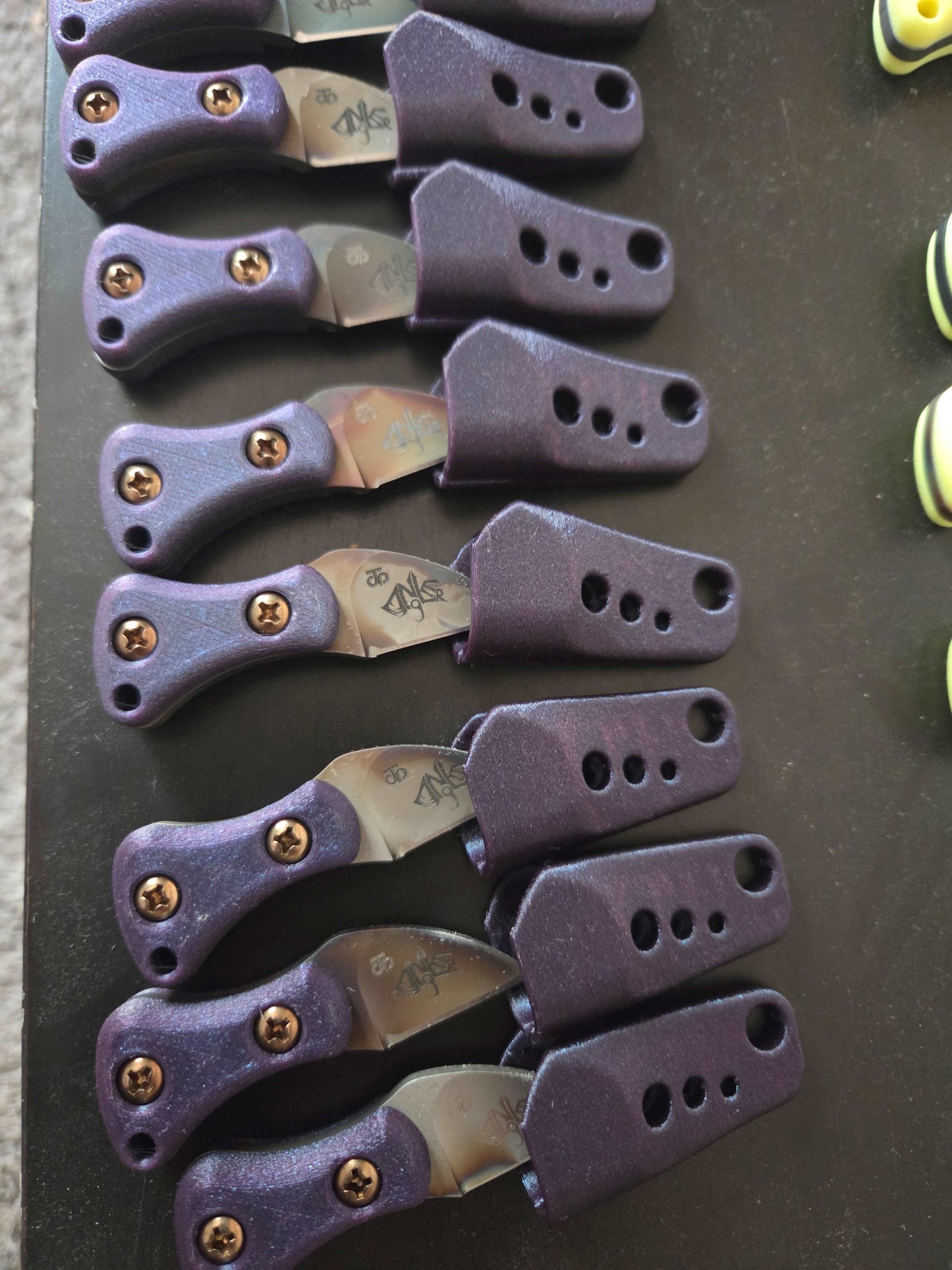 Turner CNC Anchovy Heat treat color finish - Purple handle Purple sheath