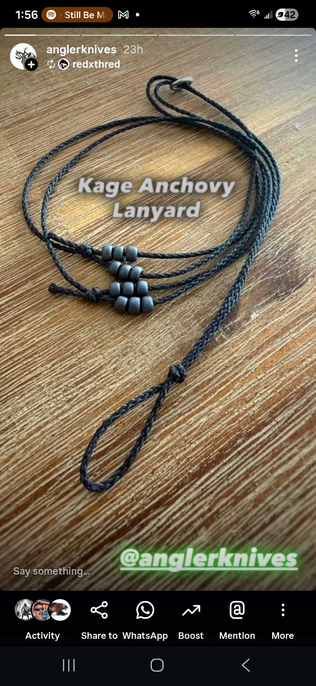 Red Thread Kage Anchovy Lanyard( grey w/ lumimod green glow lanyard bead