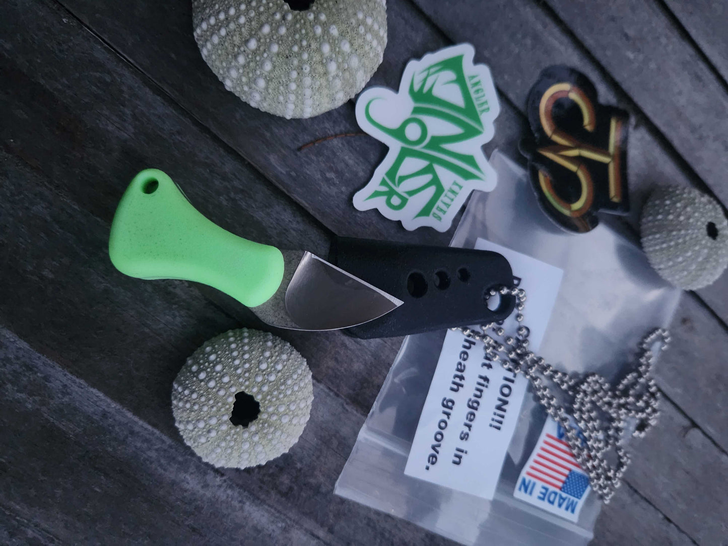 Turner CNC Anchovy - Green glow handle black sheath