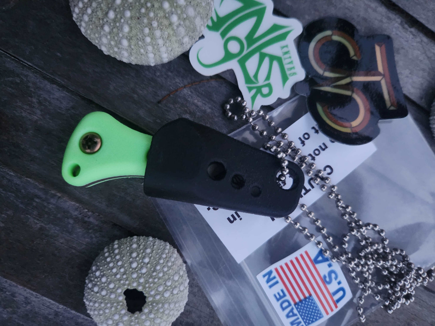 Turner CNC Anchovy - Green glow handle black sheath