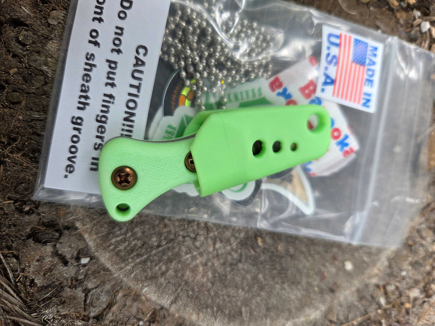 Turner CNC Anchovy heat treat color finish - Green glow handle Glow Green sheath