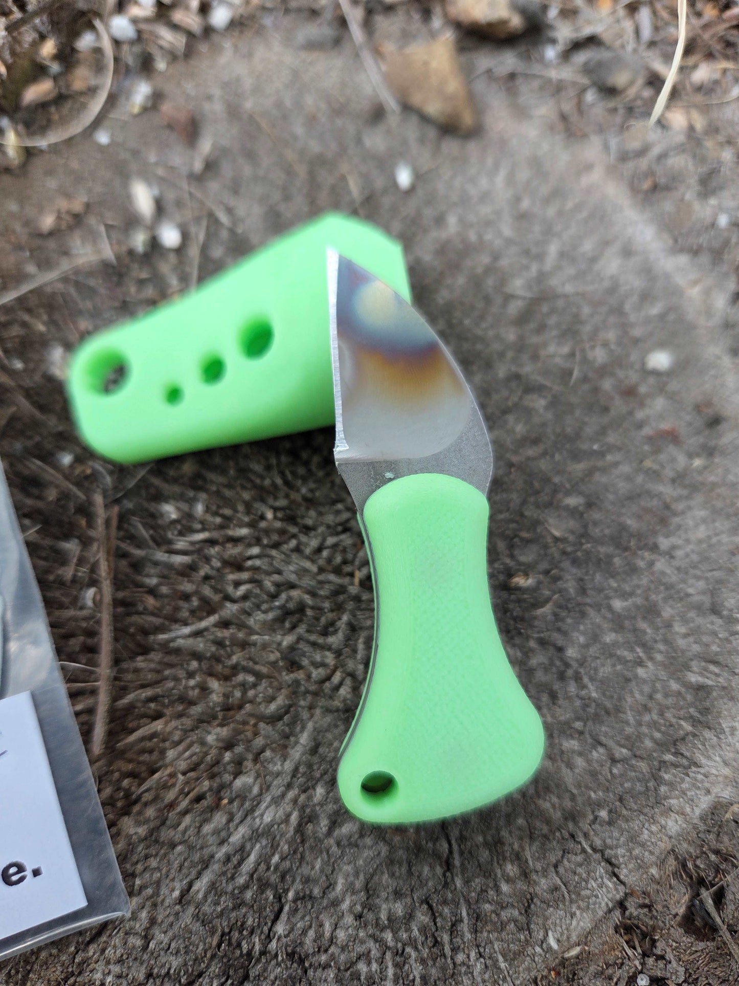 Turner CNC Anchovy heat treat color finish - Green glow handle Glow Green sheath