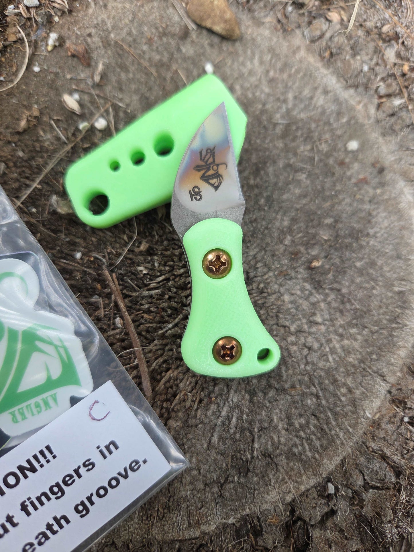 Turner CNC Anchovy heat treat color finish - Green glow handle Glow Green sheath