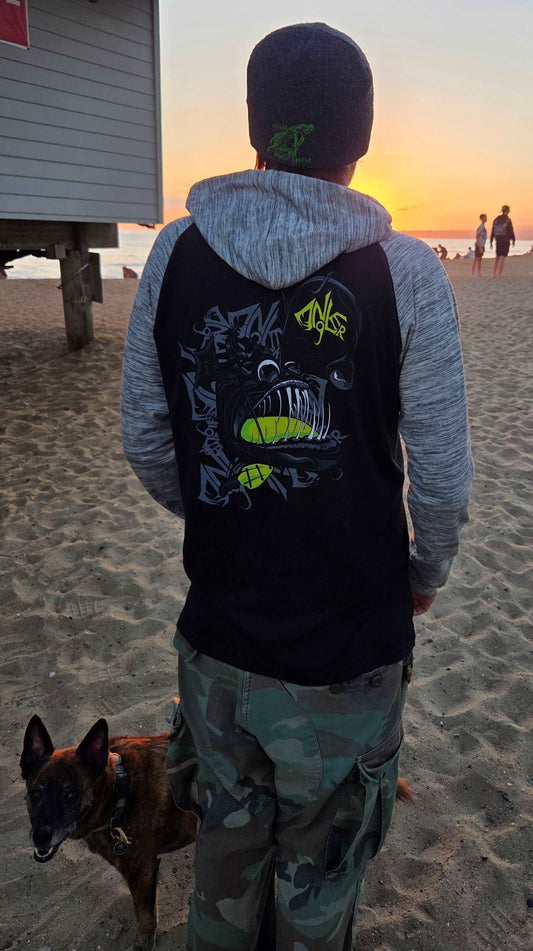 Angler Black/Grey long sleave hooded t-shirt