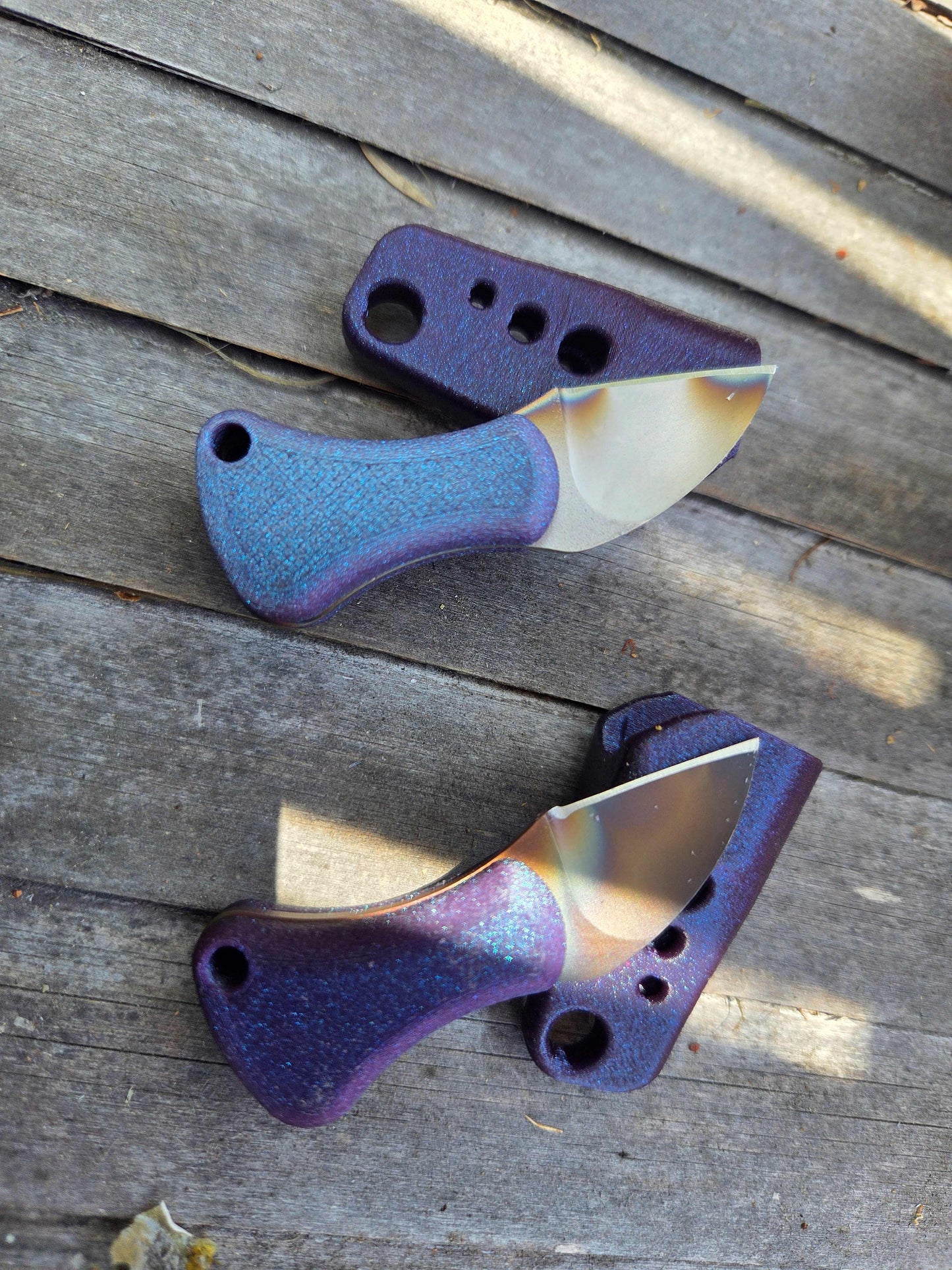 Turner CNC Anchovy Heat treat color finish - Purple handle Purple sheath