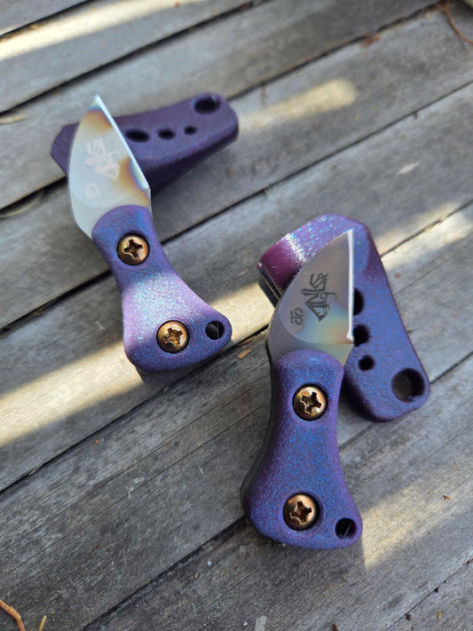 Turner CNC Anchovy Heat treat color finish - Purple handle Purple sheath