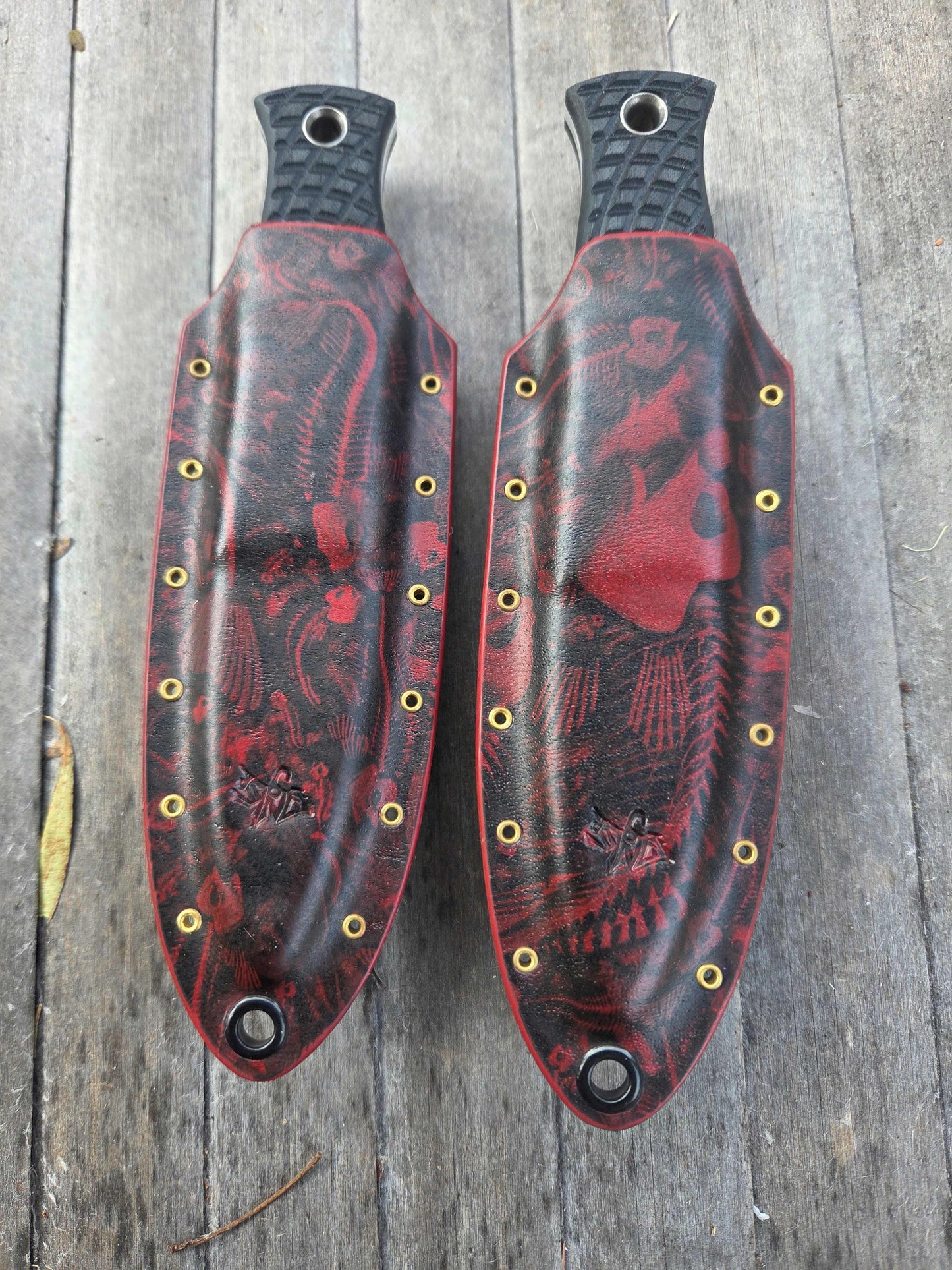 Angler Knives Dorado  - Red Sheath - Textured Black micarta handle