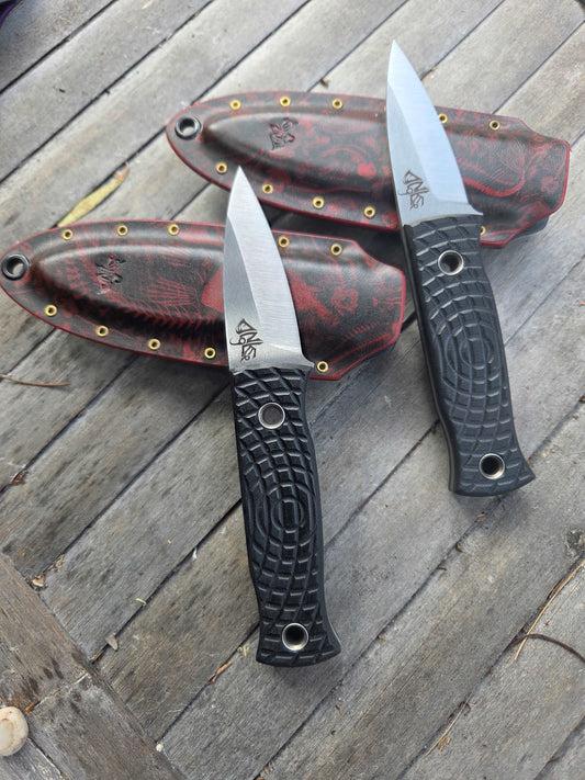 Angler Knives Dorado  - Red Sheath - Textured Black micarta handle