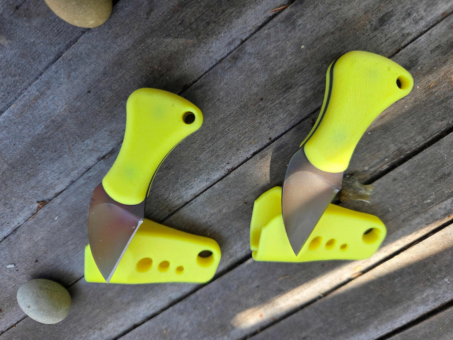 Turner CNC Anchovy heat treat color finish - yellow glow handle Glow yellow sheath
