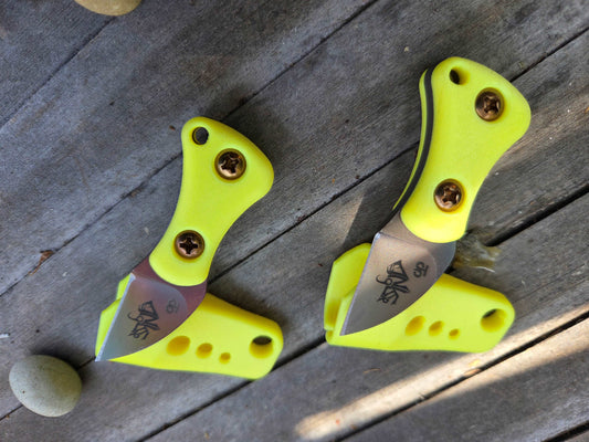 Turner CNC Anchovy heat treat color finish - yellow glow handle Glow yellow sheath