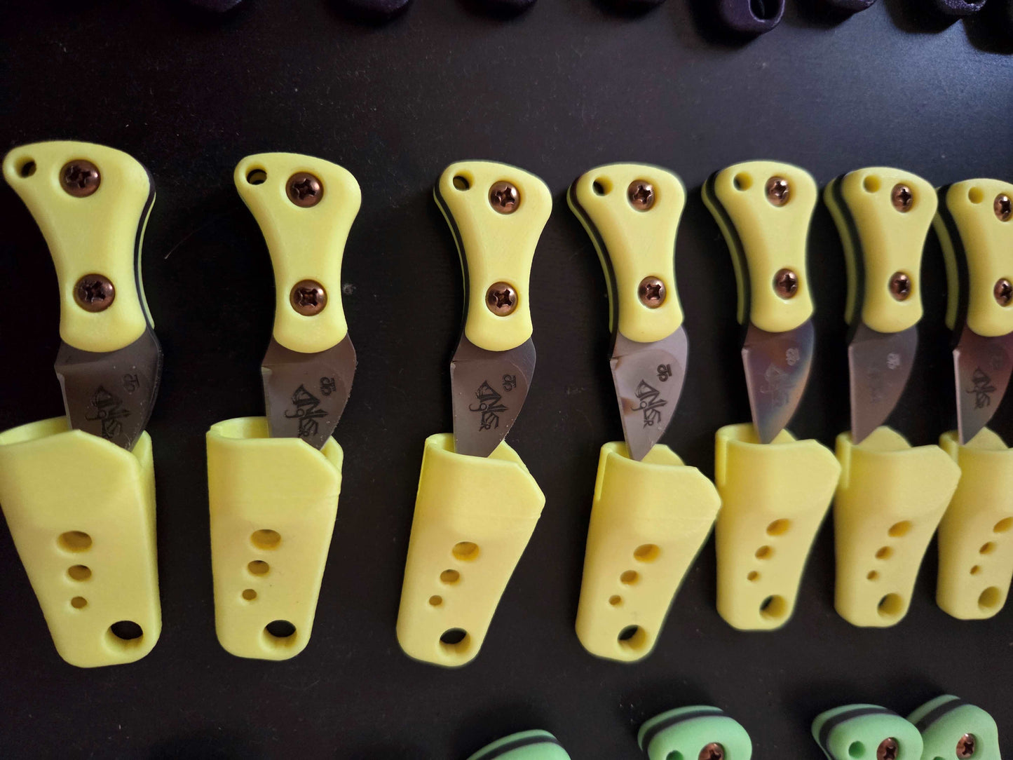Turner CNC Anchovy heat treat color finish - yellow glow handle Glow yellow sheath